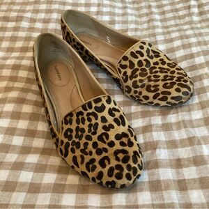 Lands' End Leopard Cheetah Print Pony Hair Leather Loafers Women's 7.5